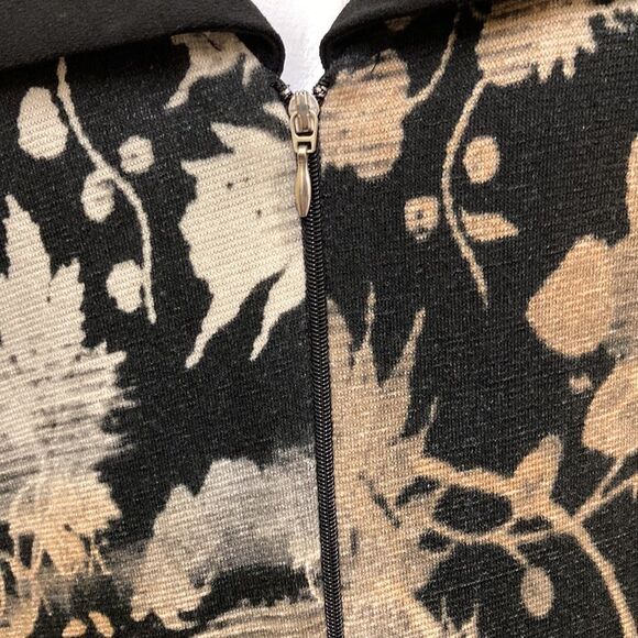 Vintage Bali Maximalist Artwear Unique Beige Black Ruched Zip Up Shacket - Picture 7 of 10